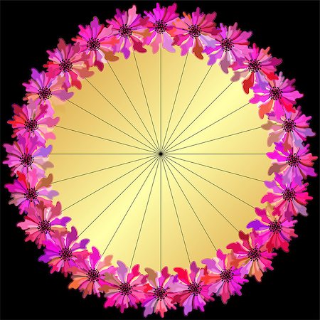 simsearch:400-06080425,k - Gold round floral frame with colorful  translucent flowers (vector eps 10) Stock Photo - Budget Royalty-Free & Subscription, Code: 400-07331573