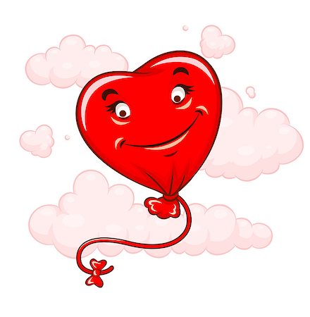 Red heart flying among clouds. Eps10 vector illustration. Isolated on white background Stock Photo - Budget Royalty-Free & Subscription, Code: 400-07331750