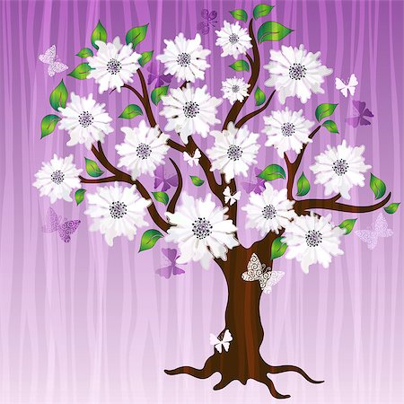 simsearch:400-04239996,k - Spring decorative tree with white translucent flowers and butterflies and wave strips (vector eps 10) Photographie de stock - Aubaine LD & Abonnement, Code: 400-07331845