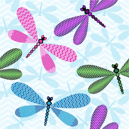 Seamless blue spring pattern with colorful dragonflies (vector) Photographie de stock - Aubaine LD & Abonnement, Code: 400-07331891
