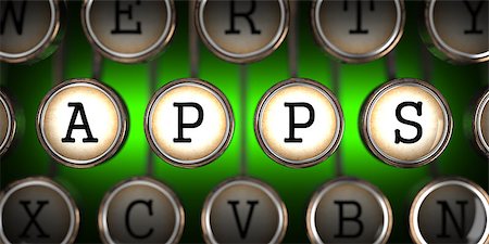 simsearch:400-07035657,k - Apps on Old Typewriter's Keys on Green Background. Stock Photo - Budget Royalty-Free & Subscription, Code: 400-07331972