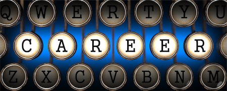 simsearch:400-07291487,k - Career on Old Typewriter's Keys on Blue Background. Photographie de stock - Aubaine LD & Abonnement, Code: 400-07332036