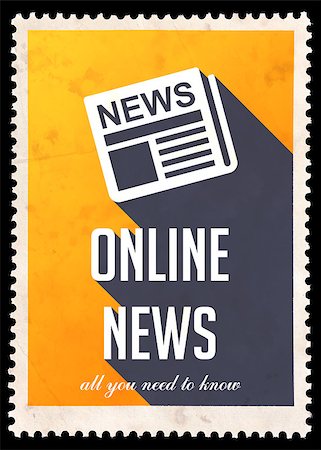 simsearch:400-07332085,k - Online News on Yellow Background. Vintage Concept in Flat Design with Long Shadows. Foto de stock - Super Valor sin royalties y Suscripción, Código: 400-07332056