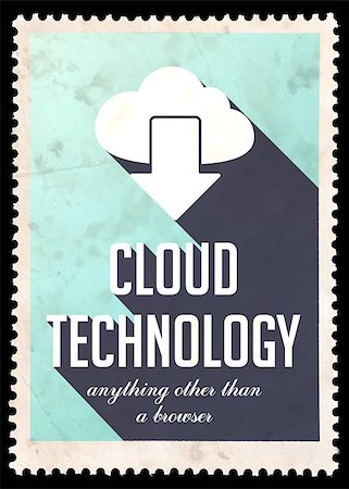 Cloud Technology on Light Blue Background. Vintage Concept in Flat Design with Long Shadows. Stock Photo - Budget Royalty-Free & Subscription, Code: 400-07332115