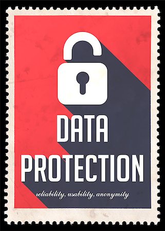 Data Protection on Red Background. Vintage Concept in Flat Design with Long Shadows. Stock Photo - Budget Royalty-Free & Subscription, Code: 400-07332112