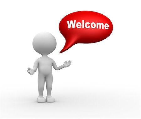 stick figures on signs - 3d people - man, people with bubble and word welcome. Welcome gesture Stock Photo - Budget Royalty-Free & Subscription, Code: 400-07332597