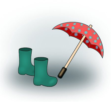 A floral umbrella and a pair of green rubber boots. Stock Photo - Budget Royalty-Free & Subscription, Code: 400-07332702