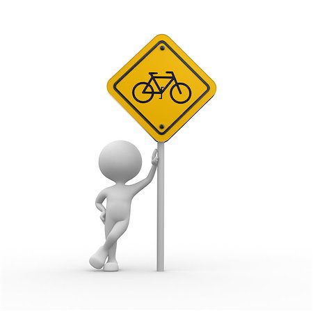 simsearch:400-04480527,k - 3d people - man, person with yellow road sign - bicycle Stock Photo - Budget Royalty-Free & Subscription, Code: 400-07332773