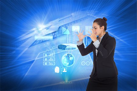 simsearch:400-07346336,k - Angry businesswoman gesturing against shiny background with squares Stock Photo - Budget Royalty-Free & Subscription, Code: 400-07344659