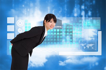 simsearch:400-07447273,k - Smiling businesswoman bending against cityscape on cloud Stock Photo - Budget Royalty-Free & Subscription, Code: 400-07344726