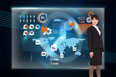 simsearch:400-07721096,k - Serious businesswoman against clock on technical background Stockbilder - Microstock & Abonnement, Bildnummer: 400-07344959