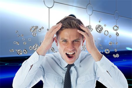 simsearch:400-07341391,k - Stressed businessman shouting against keyhole on technological background Foto de stock - Super Valor sin royalties y Suscripción, Código: 400-07344982