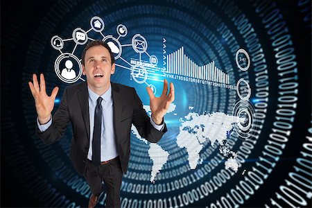 simsearch:400-07341391,k - Stressed businessman gesturing against spiral of shiny binary code Foto de stock - Super Valor sin royalties y Suscripción, Código: 400-07345169