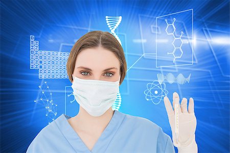 simsearch:400-07346336,k - Young female doctor holding a thermometer against background with glowing squares Stock Photo - Budget Royalty-Free & Subscription, Code: 400-07345505