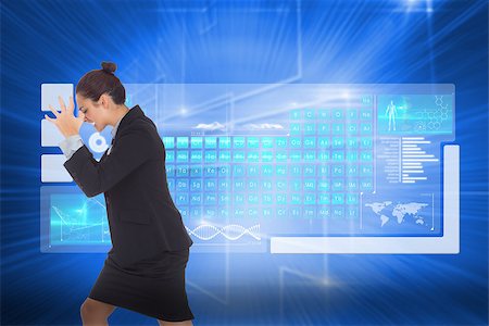 simsearch:400-07346336,k - Angry businesswoman gesturing against glowing background with squares Stock Photo - Budget Royalty-Free & Subscription, Code: 400-07345845