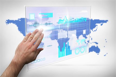data tech world map - Hand presenting against blue world map on white background Stock Photo - Budget Royalty-Free & Subscription, Code: 400-07346633