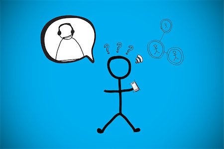 stick figure with a question mark - Stick figure doodle against blue background with vignette Stock Photo - Budget Royalty-Free & Subscription, Code: 400-07346681