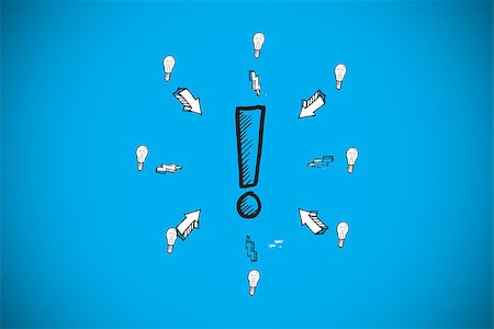 simsearch:400-07333411,k - Exclamation mark doodle against blue background with vignette Stock Photo - Budget Royalty-Free & Subscription, Code: 400-07346697