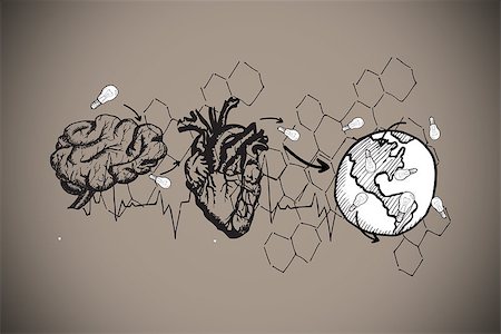 Earth lungs and heart doodle against grey background with vignette Stock Photo - Budget Royalty-Free & Subscription, Code: 400-07346724