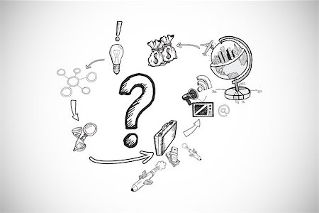 simsearch:400-07347006,k - Question mark with earth and profit doodles against white background with vignette Fotografie stock - Microstock e Abbonamento, Codice: 400-07346739