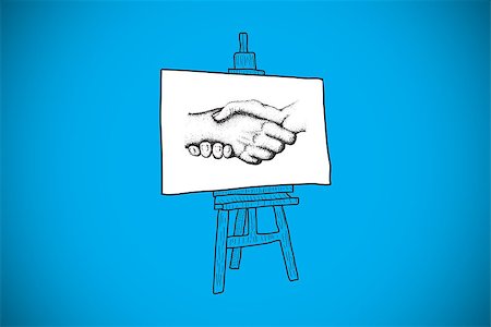 simsearch:400-07339626,k - Handshake doodle on easel against blue background with vignette Stock Photo - Budget Royalty-Free & Subscription, Code: 400-07346831
