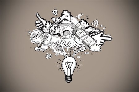 Ideas doodle against grey background with vignette Stock Photo - Budget Royalty-Free & Subscription, Code: 400-07346873