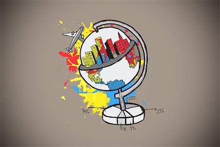 simsearch:400-07347006,k - Global tourism concept on paint splashes against grey background with vignette Fotografie stock - Microstock e Abbonamento, Codice: 400-07347118