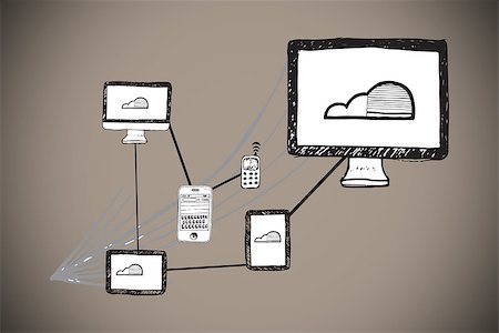 simsearch:400-07512624,k - Cloud computing doodle against grey background with vignette Foto de stock - Super Valor sin royalties y Suscripción, Código: 400-07347340