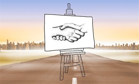simsearch:400-07339626,k - Handshake doodle on easel against cityscape on the horizon Stock Photo - Budget Royalty-Free & Subscription, Code: 400-07347937