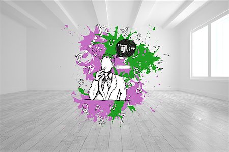 simsearch:400-05677233,k - Thinking businessman on paint splashes against bright white room Stock Photo - Budget Royalty-Free & Subscription, Code: 400-07348070