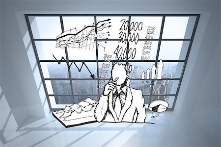 Businessman thinking of data doodle against room with large window showing city Stock Photo - Budget Royalty-Free & Subscription, Code: 400-07348081