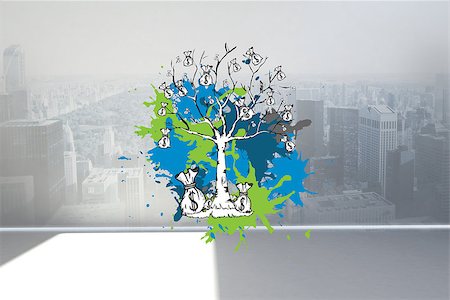 simsearch:400-05677233,k - Money tree on paint splashes against city scene in a room Stock Photo - Budget Royalty-Free & Subscription, Code: 400-07348090