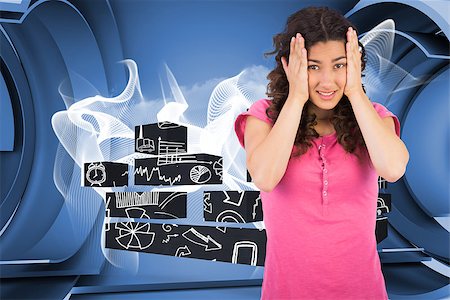 Cute brunette having headache against abstract linear design in blue and white Stock Photo - Budget Royalty-Free & Subscription, Code: 400-07340289