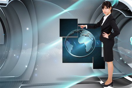 simsearch:400-07721096,k - Focused businesswoman pointing against blue abstract design in structure Stockbilder - Microstock & Abonnement, Bildnummer: 400-07340710