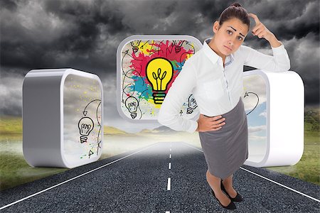 simsearch:400-07183573,k - Worried businesswoman against stormy landscape background with street Stock Photo - Budget Royalty-Free & Subscription, Code: 400-07340776