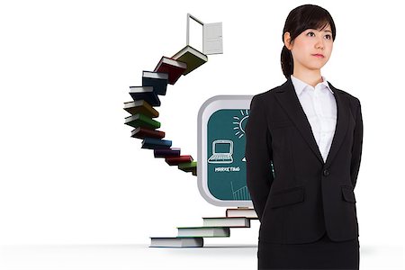 simsearch:614-02838643,k - Serious businesswoman against steps made out of books with open door Stock Photo - Budget Royalty-Free & Subscription, Code: 400-07340825