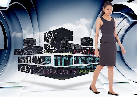 simsearch:400-07341358,k - Asian businesswoman walking against cloud in a futuristic structure Foto de stock - Super Valor sin royalties y Suscripción, Código: 400-07341504