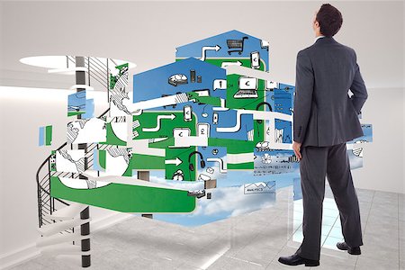person on winding stairs - Businessman standing with hand on hip against digitally generated room with winding stairs Stock Photo - Budget Royalty-Free & Subscription, Code: 400-07341677