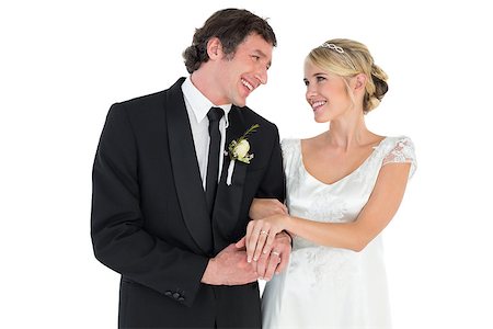 simsearch:400-07473236,k - Romantic newlywed couple looking at each other on white background Stockbilder - Microstock & Abonnement, Bildnummer: 400-07342370