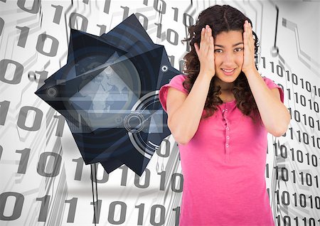 simsearch:400-07189587,k - Cute brunette having headache against binary code on circuit board Stockbilder - Microstock & Abonnement, Bildnummer: 400-07342371