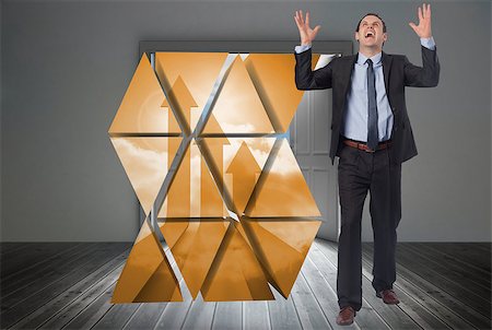 simsearch:400-08380053,k - Stressed businessman gesturing against open big door on wall Stockbilder - Microstock & Abonnement, Bildnummer: 400-07342415