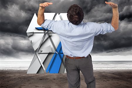 photos of ominous sea storms - Businessman standing with hands up against stormy weather by the sea Stock Photo - Budget Royalty-Free & Subscription, Code: 400-07342443