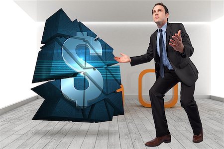 simsearch:400-07344883,k - Businessman posing with arms outstretched against orange structures in a grey room Stock Photo - Budget Royalty-Free & Subscription, Code: 400-07342505