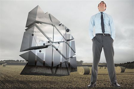 simsearch:400-04026987,k - Happy businessman standing with hands in pockets against landscape with bales of straw Stock Photo - Budget Royalty-Free & Subscription, Code: 400-07342523