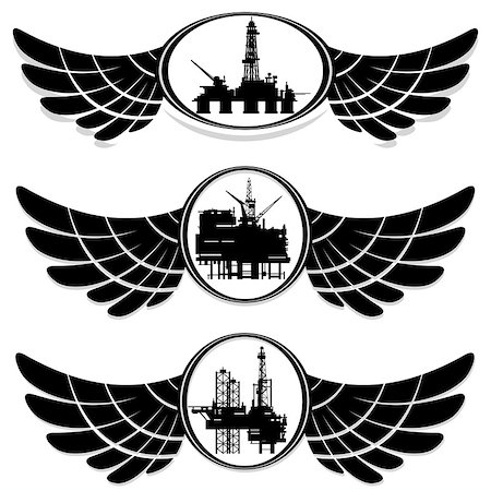 simsearch:400-07405336,k - Abstract badge with wings and installations for oil production. Illustration on white background. Fotografie stock - Microstock e Abbonamento, Codice: 400-07405316