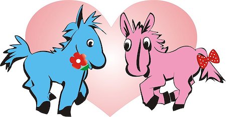 Vector illustration. Two love horses on a background of a heart Stock Photo - Budget Royalty-Free & Subscription, Code: 400-07405310