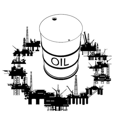 simsearch:400-07405336,k - Barrel of oil products and oil platforms. Illustration on white background. Fotografie stock - Microstock e Abbonamento, Codice: 400-07405325