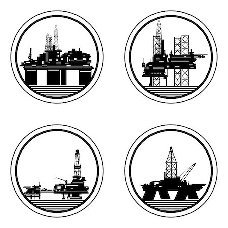 simsearch:400-07405336,k - Badges with drilling rigs and oil platforms. Illustration on white background. Fotografie stock - Microstock e Abbonamento, Codice: 400-07405330