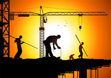 Silhouette illustration of construction workers Stock Photo - Budget Royalty-Free & Subscription, Code: 400-07405346