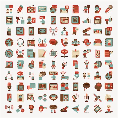 simsearch:400-07405373,k - Retro flat communication icons set Stock Photo - Budget Royalty-Free & Subscription, Code: 400-07405377